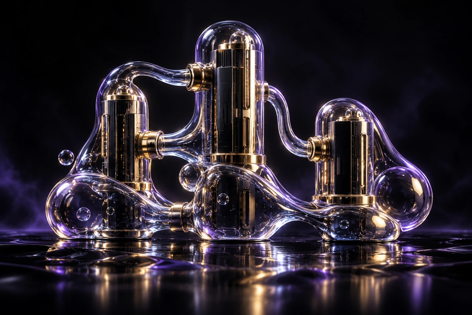 Glass capsule enclosing interconnected architectural server forms